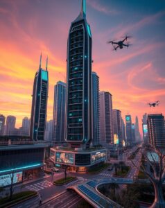 Futuristic Cityscape with Advanced Technology – free AI stock image