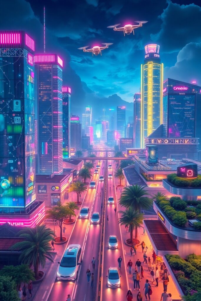 Futuristic Cityscape with Advanced Technology – free AI stock image