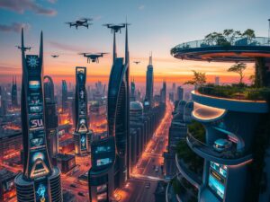 Futuristic Cityscape with Advanced Technology – free AI stock image