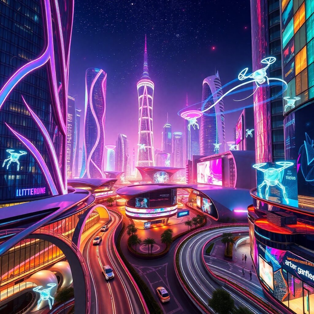 Futuristic Cityscape with Advanced Technology – free AI stock image