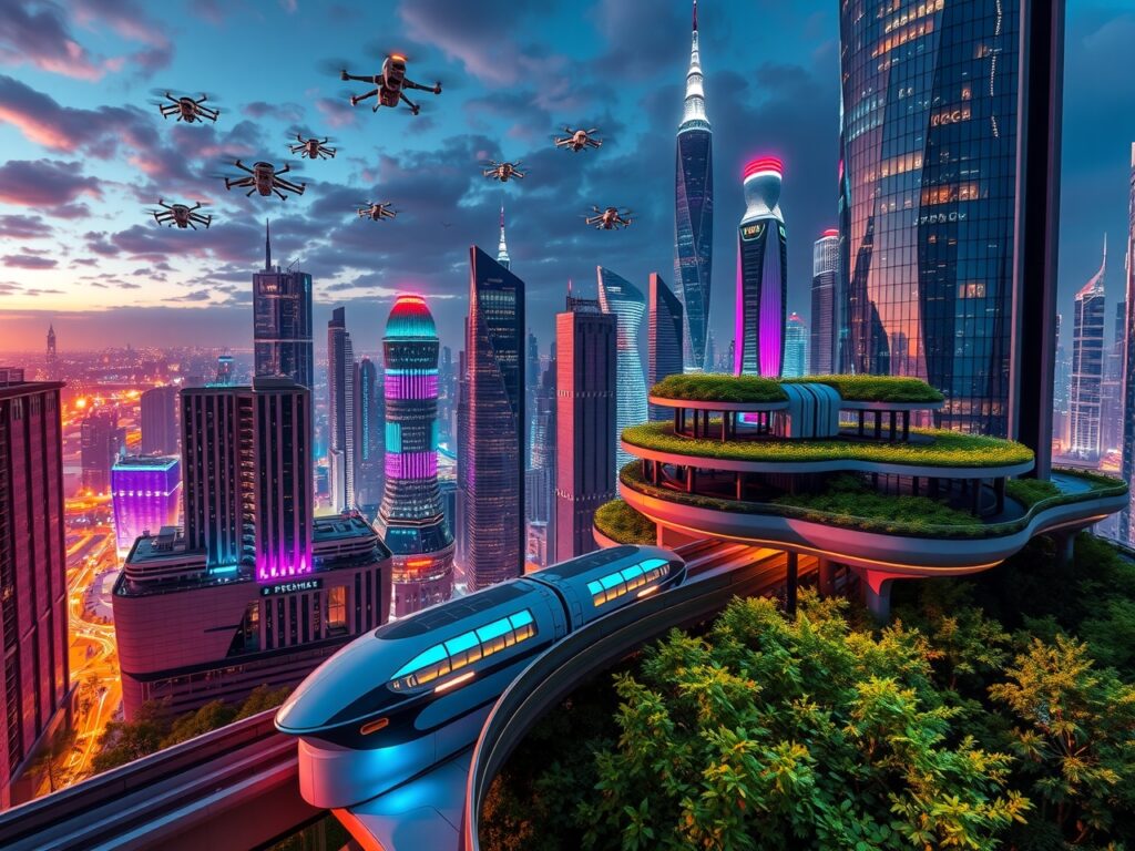 Futuristic Cityscape with Advanced Technology – free AI stock image