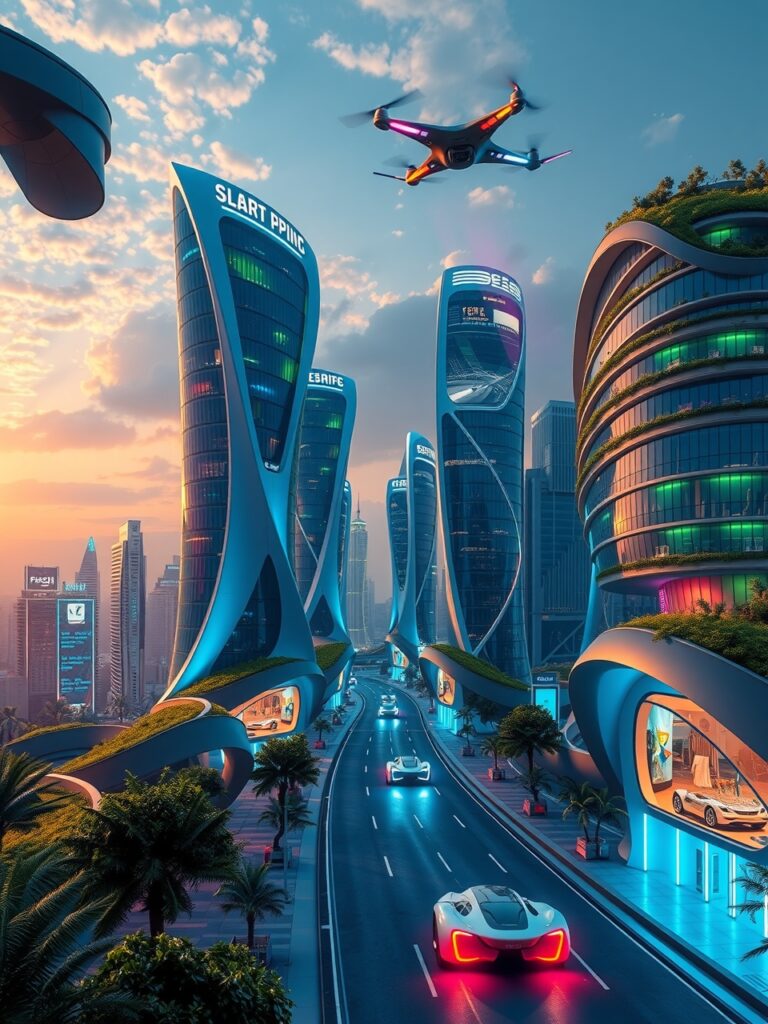 Futuristic Cityscape with Advanced Technology – free AI stock image