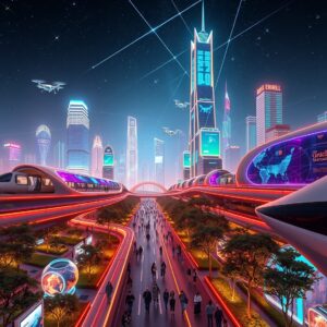 Futuristic Cityscape with Advanced Technology – free AI stock image