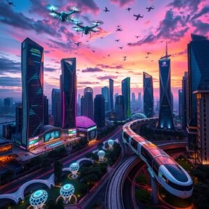 Futuristic Cityscape with Advanced Technology – free AI stock image