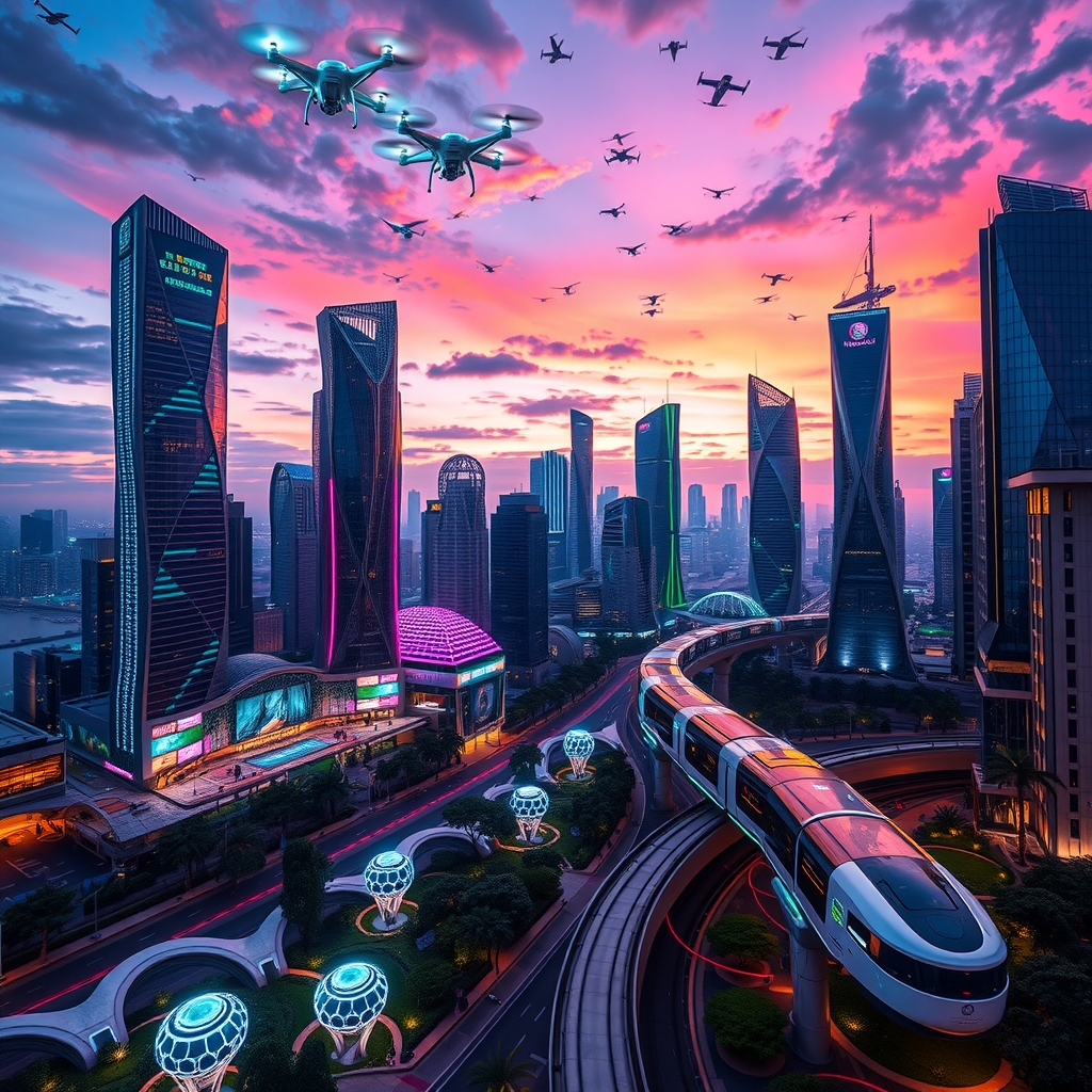 Futuristic Cityscape with Advanced Technology – free AI stock image