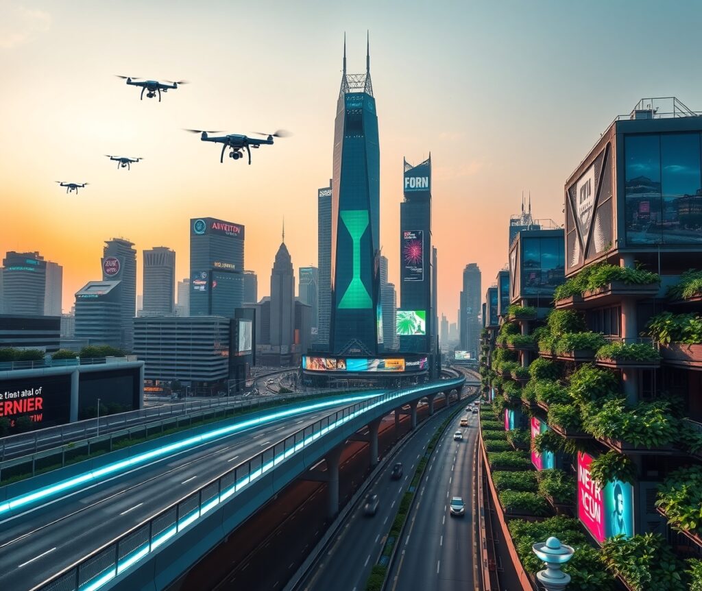Futuristic Cityscape with Advanced Technology – free AI stock image