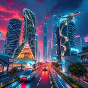 Futuristic Cityscape with Advanced Technology – free AI stock image