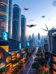 Futuristic Cityscape with Advanced Technology – free AI stock image
