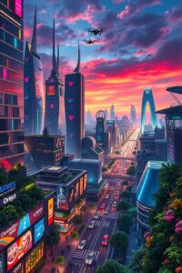 Futuristic Cityscape with Advanced Technology – free AI stock image