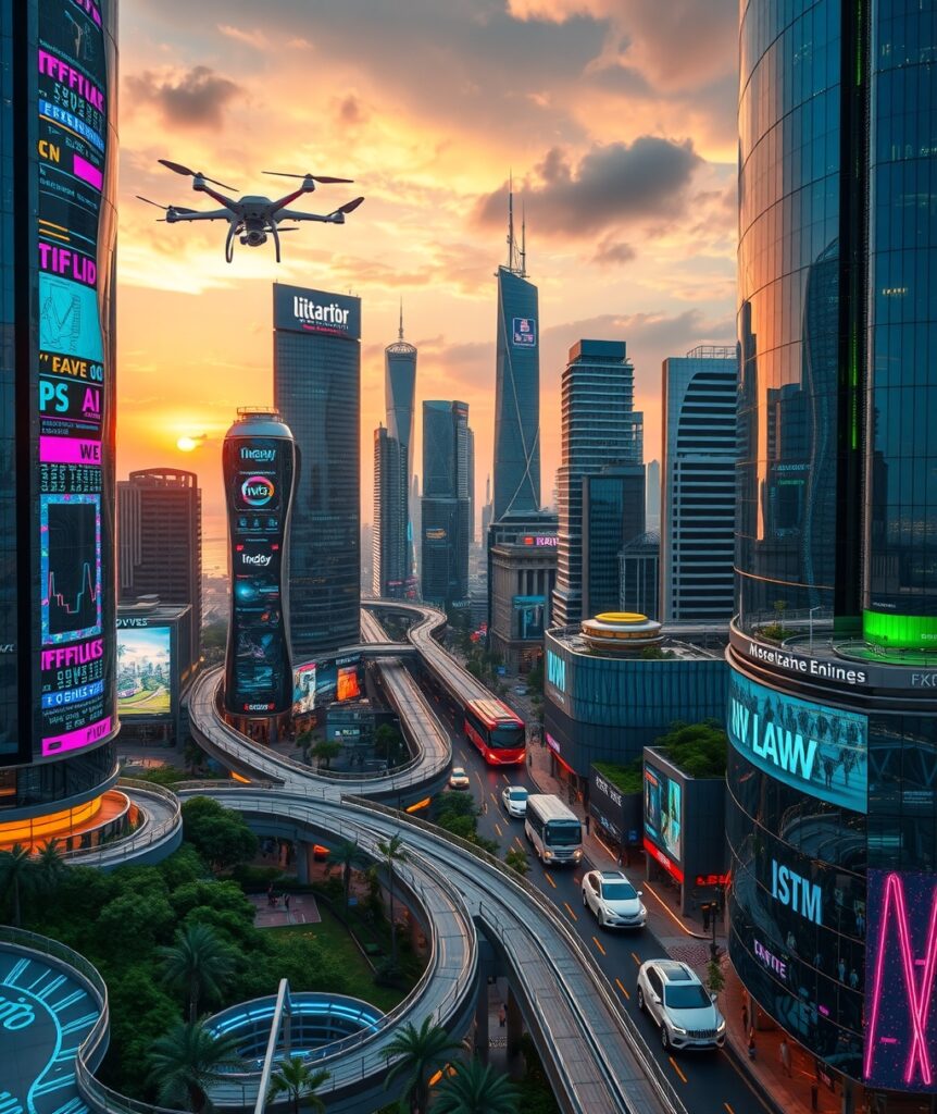 Futuristic Cityscape with Advanced Technology – free AI stock image