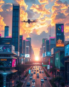 Futuristic Cityscape with Emerging Technologies – free AI stock image