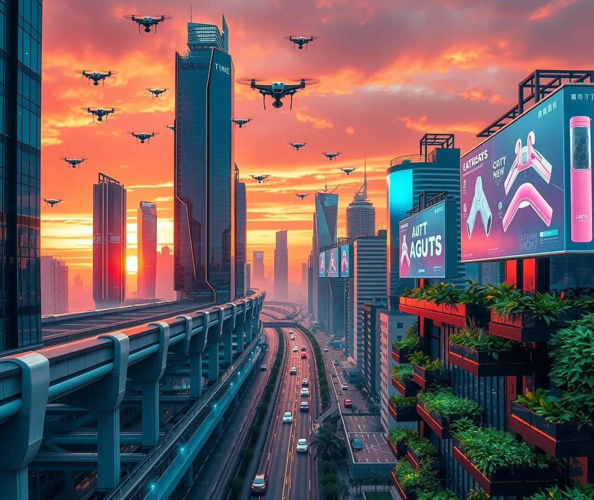 Futuristic Cityscape with Floating Technology