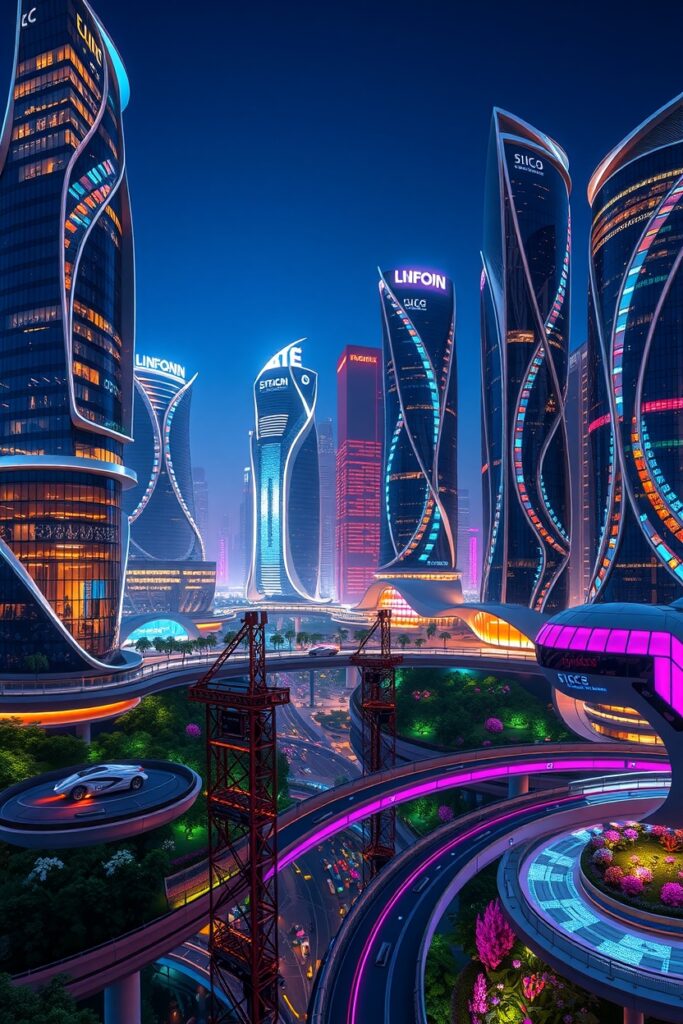 Futuristic Cityscape with Gleaming Skyscrapers – free AI stock image