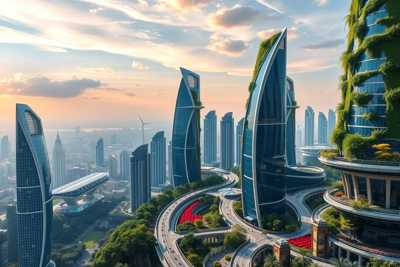 Futuristic Cityscape with Green Architecture