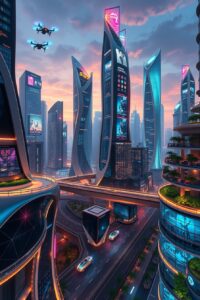 Futuristic Cityscape with High-Tech Elements – free AI stock image