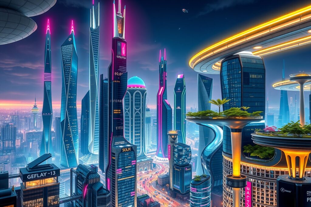 Futuristic Cityscape with Innovative Architecture – free AI stock image