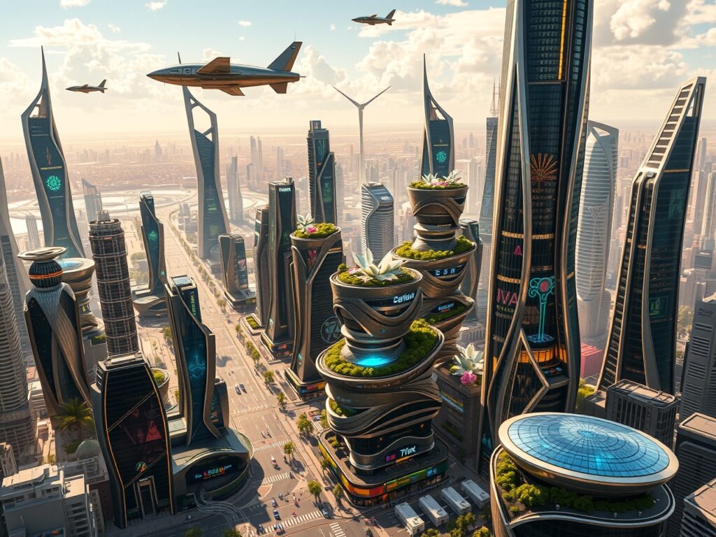 Futuristic Cityscape with Innovative Architecture – free AI stock image