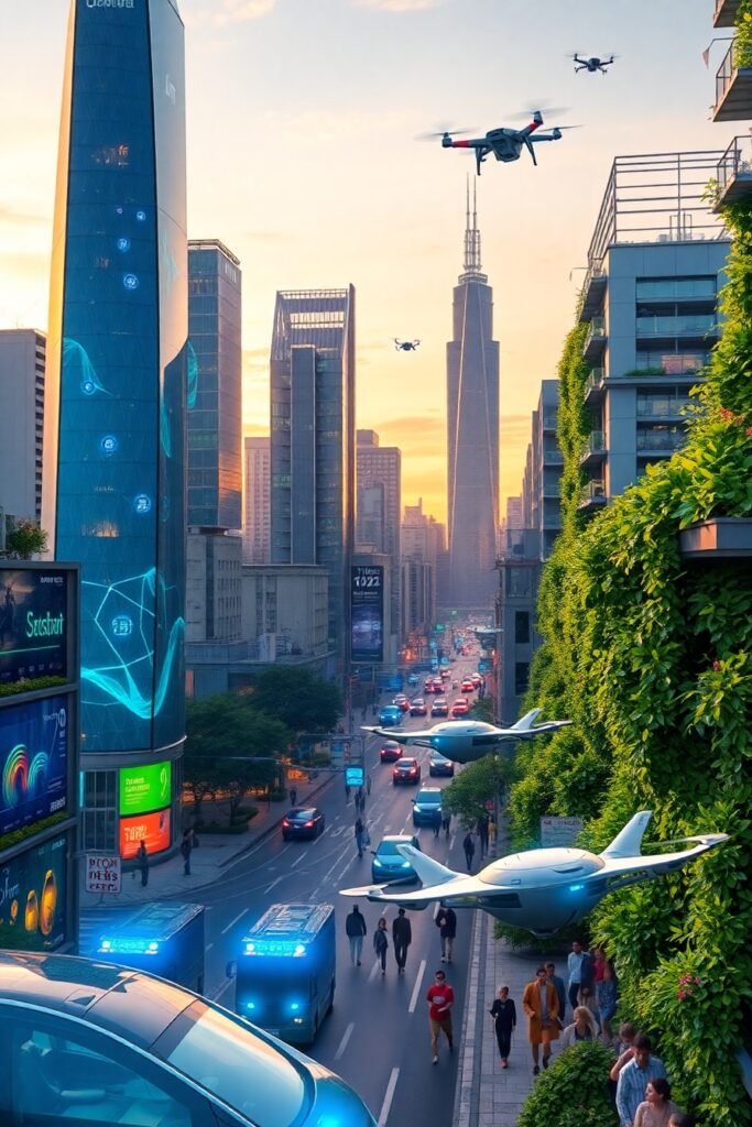 Futuristic Cityscape with Smart Technology – free AI stock image