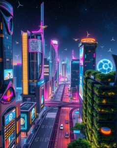 Futuristic Cityscape with Smart Technology Integration – free AI stock image