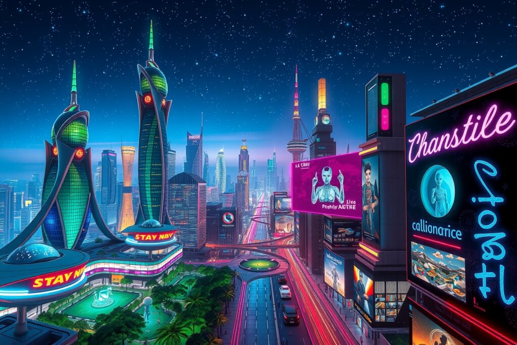 Futuristic Cityscape with Towering Skyscrapers – free AI stock image