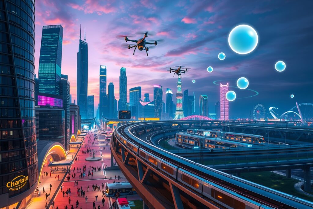 Futuristic Cityscape with Vibrant Technology – free AI stock image