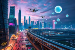 Futuristic Cityscape with Vibrant Technology – free AI stock image