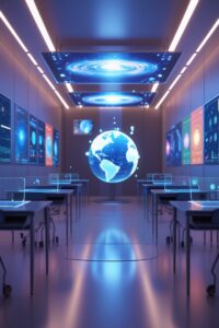 Futuristic Classroom with Interactive Holograms – free AI stock image