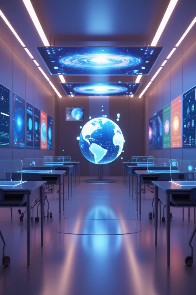 Futuristic Classroom with Interactive Holograms – free AI stock image