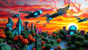 Futuristic Clay Cityscape Adventure – free AI stock image