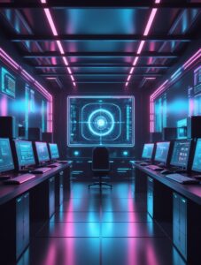 Futuristic Computer Lab with Holographic Displays – free AI stock image