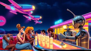 Futuristic Diner in Retro Style – free AI stock image