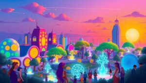 Futuristic Flat Design Cityscape – free AI stock image