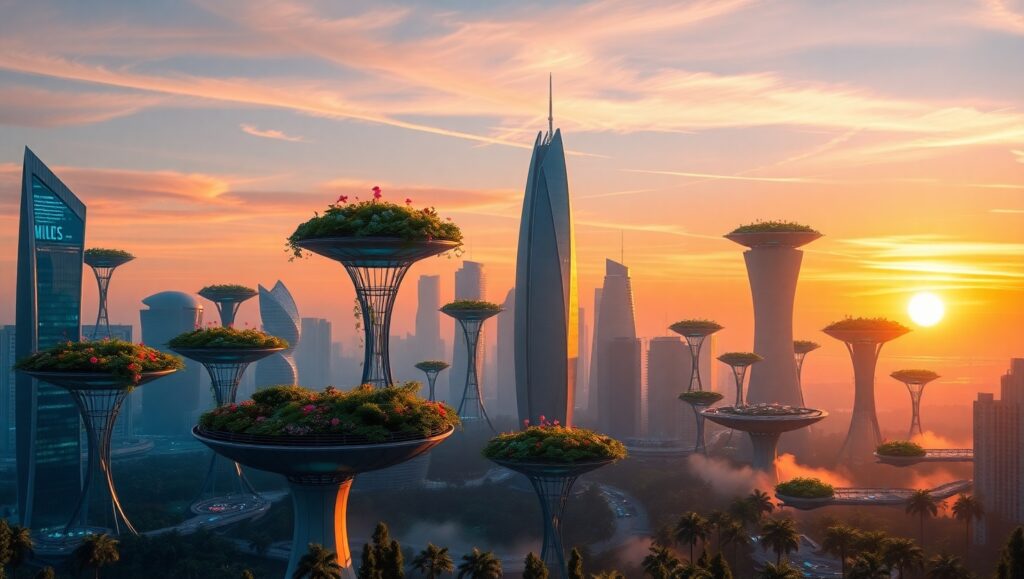 Futuristic Floating Garden City – free AI stock image