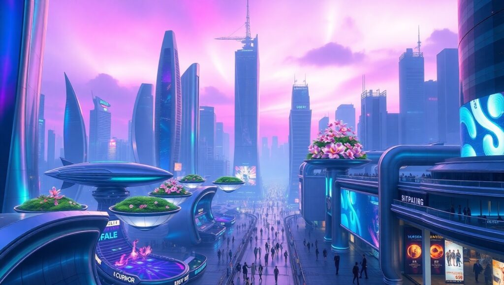 Futuristic Floating Garden City – free AI stock image