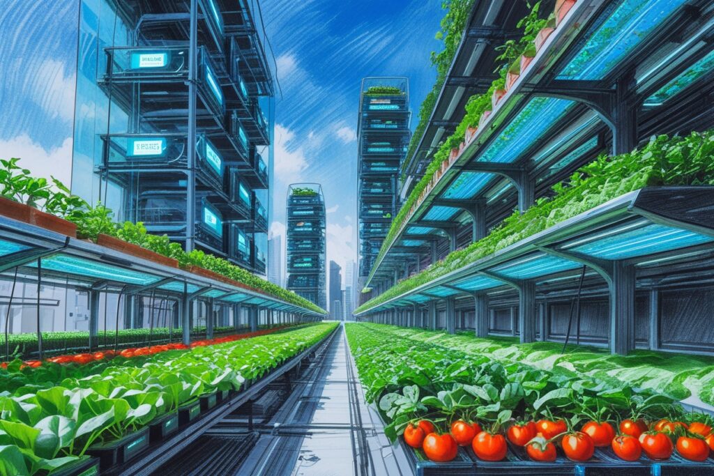 Futuristic Food System with Smart Gardens – free AI stock image
