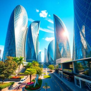 Futuristic Glass Skylines in Urban Architecture – free AI stock image