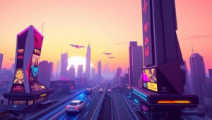 Futuristic Low-Poly Cityscape – free AI stock image