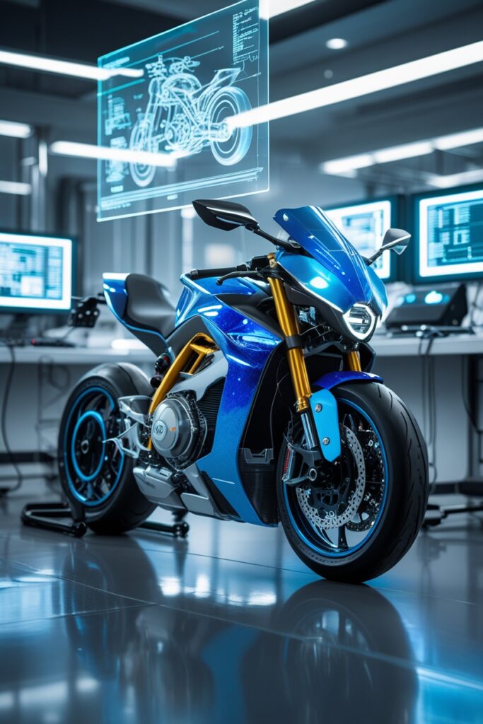 Futuristic Motorcycle in a High-Tech Laboratory – free AI stock image
