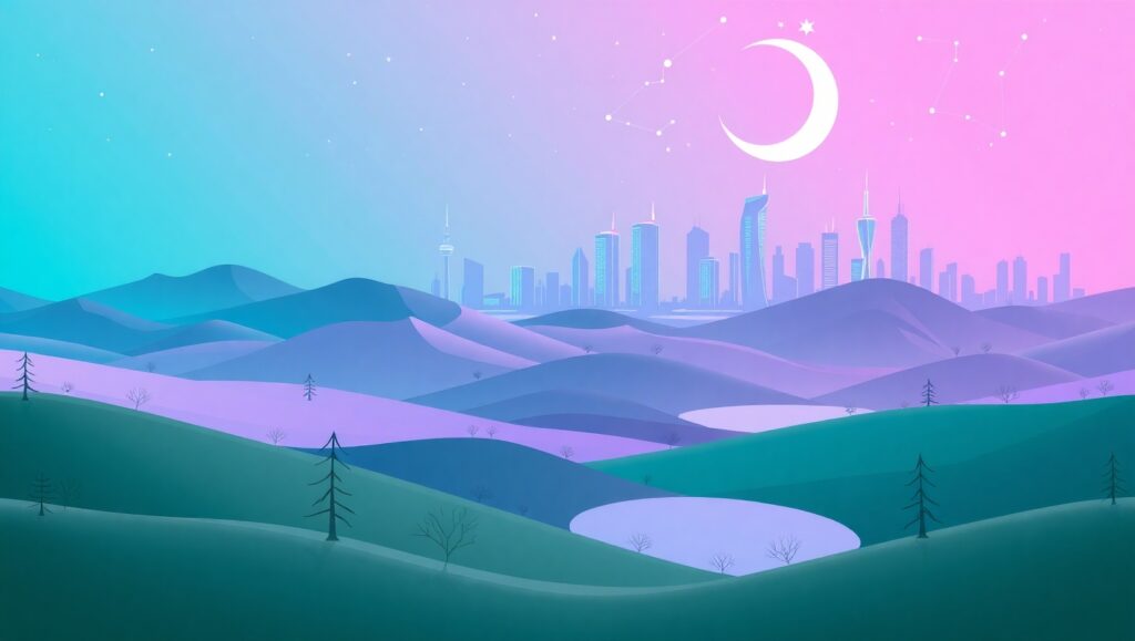 Futuristic Mountains and Cityscape – free AI stock image