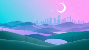 Futuristic Mountains and Cityscape – free AI stock image