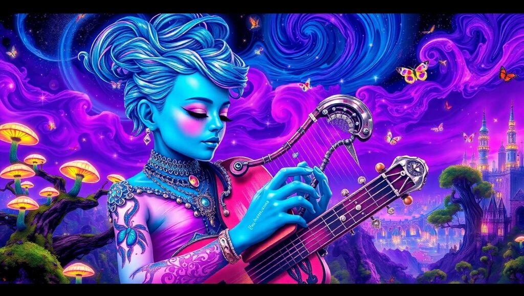Futuristic Musician Under Stars – free AI stock image