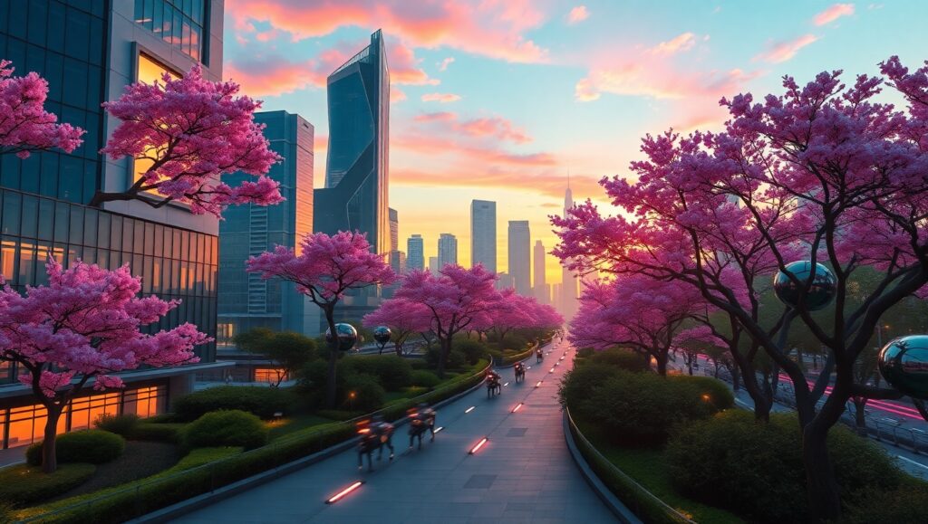 Futuristic Nature in Anime Style – free AI stock image