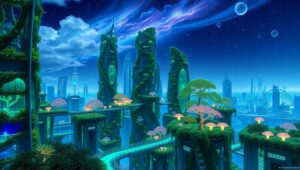 Futuristic Nature-Infused Cityscape – free AI stock image