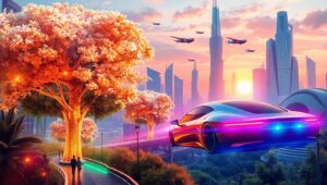 Futuristic Nature-Infused Cityscape – free AI stock image
