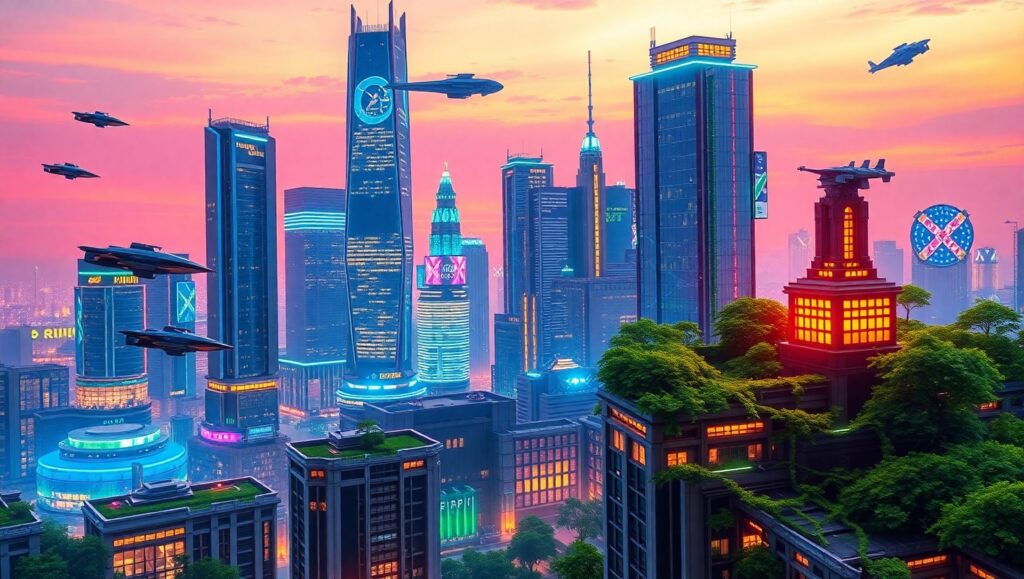 Futuristic Neon City at Dusk – free AI stock image