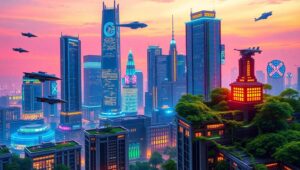 Futuristic Neon City at Dusk – free AI stock image