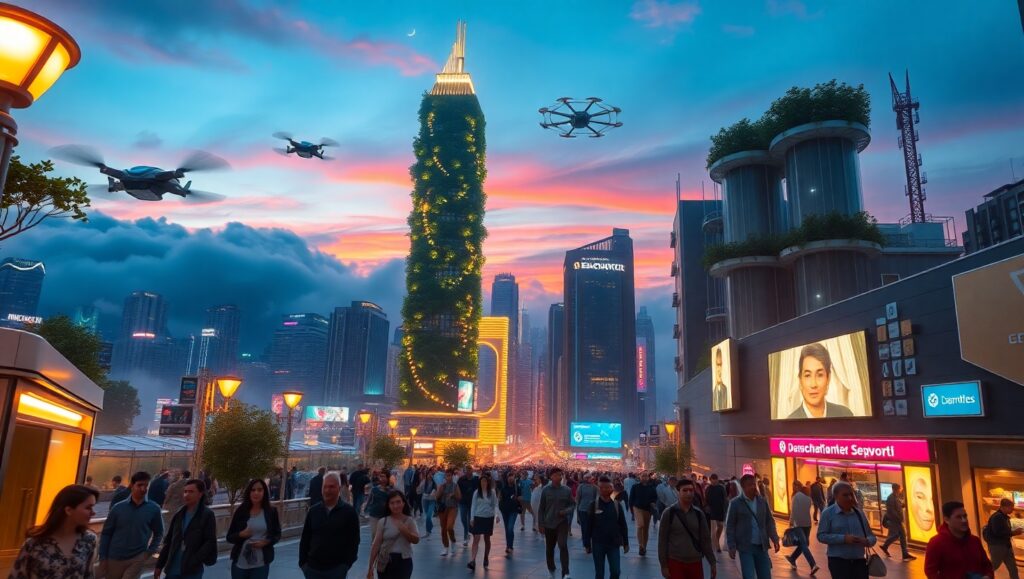 Futuristic Neon Cityscape – free AI stock image
