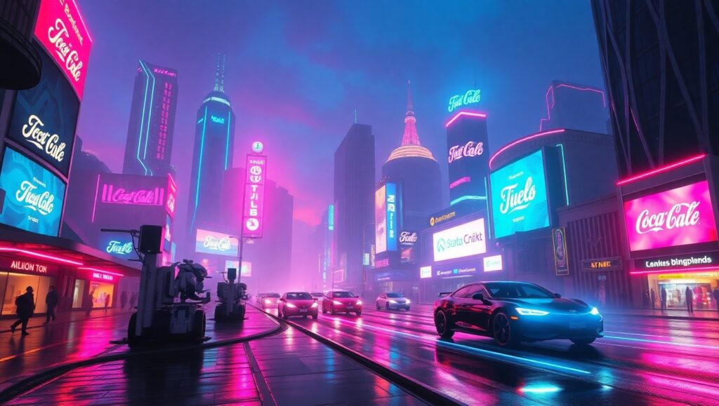 Futuristic Neon Cityscape at Dusk – free AI stock image