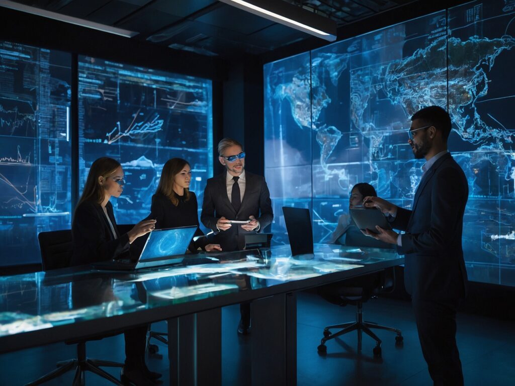 Futuristic Office with Advanced Technology Integration – free AI stock image