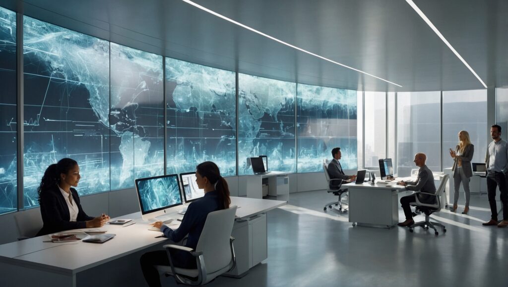 Futuristic Office with Advanced Technology Integration – free AI stock image